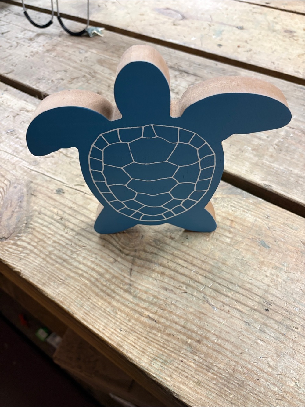 Decorative Blue Turtle Wooden Accent - Nautical Home Accent